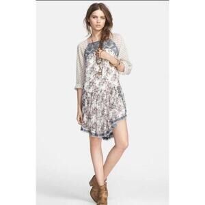 Free People Elsie Sheer Lace Boho Dress In Midnight Garden Combo Sz Med Romantic